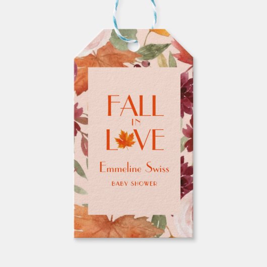 Rustige herfstloof 'Verliefd' baby shower Cadeaulabel (Voorkant)