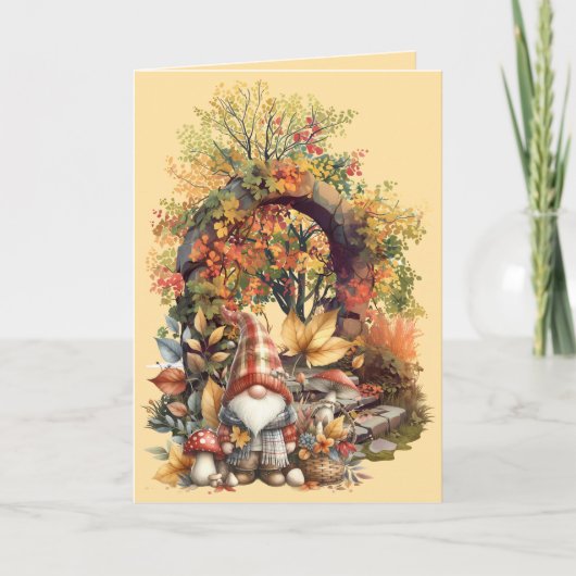 Rustige herfsttuin met kabouter kaart (Voorkant)