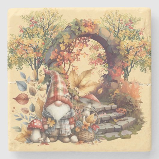 Rustige herfsttuin met kabouter stenen onderzetter (Voorkant)