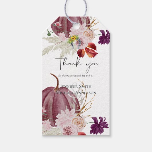 Rustige Herfstval Pompoenen Vijgen Bloemen Bruilof Cadeaulabel (Voorkant)