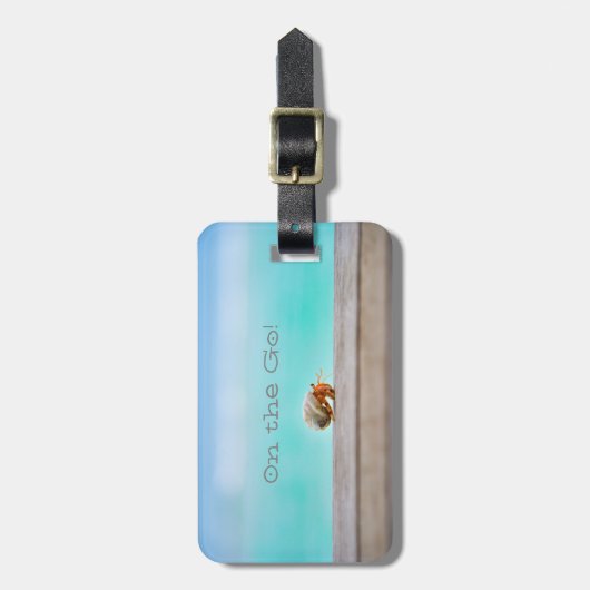 Rustige Hermit Krab Beach Travel Aqua Seashell Bagagelabel (Voorkant verticaal)