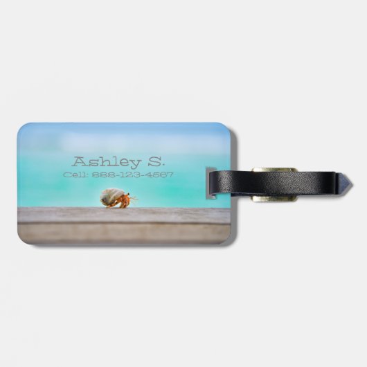 Rustige Hermit Krab Beach Travel Aqua Seashell Bagagelabel (Achterkant horizontaal)