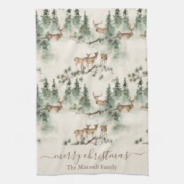 Rustige herten vrolijk kerst familienaam theedoek
