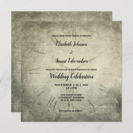 rustige het patroon van het klokmanuscript bruilo kaart (Voorkant / Achterkant)