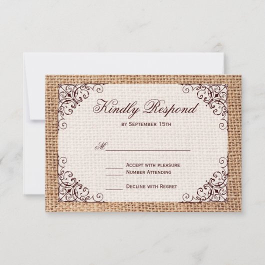 Rustige Hoefijzer Burlap Wedding RSVP-kaarten RSVP Kaartje (Voorkant)
