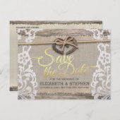 Rustige Hoefijzer Burlap Wedding Save the Date Aankondigingskaart (Voorkant / Achterkant)
