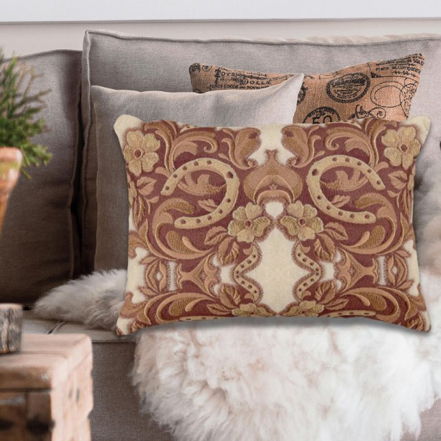 rustige hoefijzer cowgirl western land floral decoratief kussen (rustic horseshoe cowgirl western country floral decorative pillow)