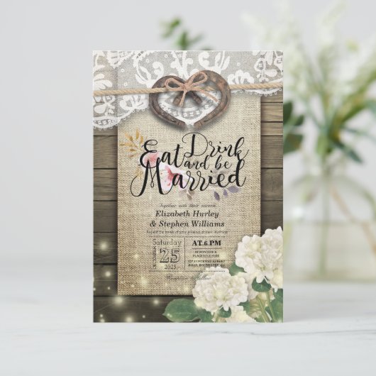 Rustige Hoefijzer Lace EAT Drink wordt gehuwd Kaart (Staand voorkant)