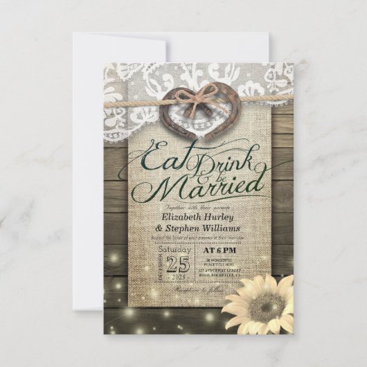 Rustige Hoefijzer Lace EAT Drink wordt gehuwd Kaart (Voorkant)