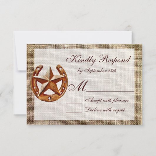 Rustige Hoefijzer Star Burlap Wedding RSVP-kaarten RSVP Kaartje (Voorkant)