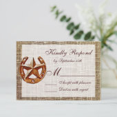 Rustige Hoefijzer Star Burlap Wedding RSVP-kaarten RSVP Kaartje (Staand voorkant)