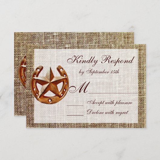 Rustige Hoefijzer Star Burlap Wedding RSVP-kaarten RSVP Kaartje (Voorkant / Achterkant)