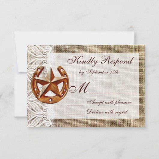 Rustige Hoefijzer Star Burlap Wedding RSVP-kaarten RSVP Kaartje (Voorkant)