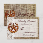 Rustige Hoefijzer Star Burlap Wedding RSVP-kaarten RSVP Kaartje (Voorkant / Achterkant)