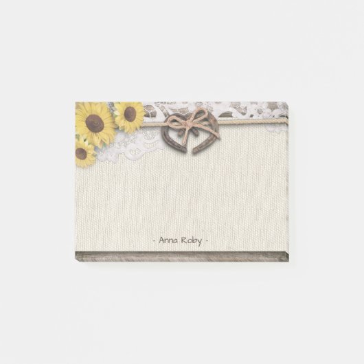 Rustige Hoefijzers Burlap Lace Sunflower Wedding Post-it® Notes (Voorkant)