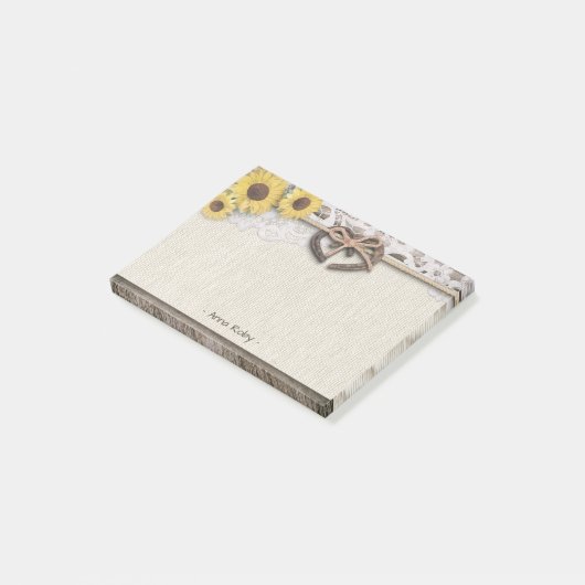 Rustige Hoefijzers Burlap Lace Sunflower Wedding Post-it® Notes (Schuin)