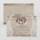 Rustige Hoefijzers Burlap Lace Wedding RSVP Antwoo Kaartje (Voorkant / Achterkant)