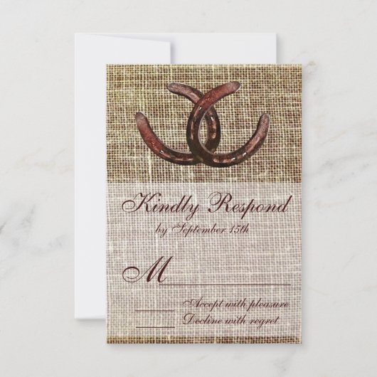 Rustige Hoefijzers Burlap Print Wedding RSVP-kaart RSVP Kaartje (Voorkant)