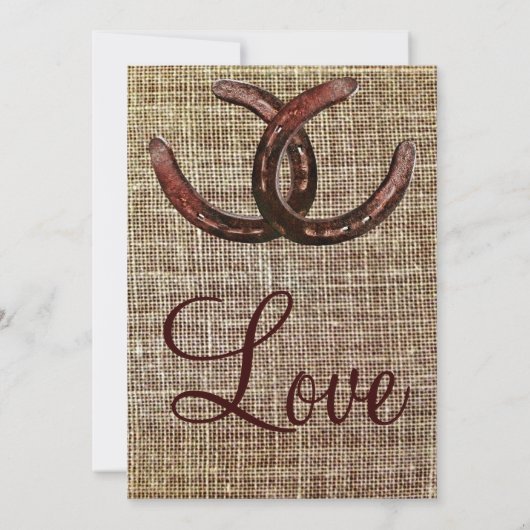 Rustige Hoefijzers Burlap Print Wedding-uitnodigin Kaart (Achterkant)