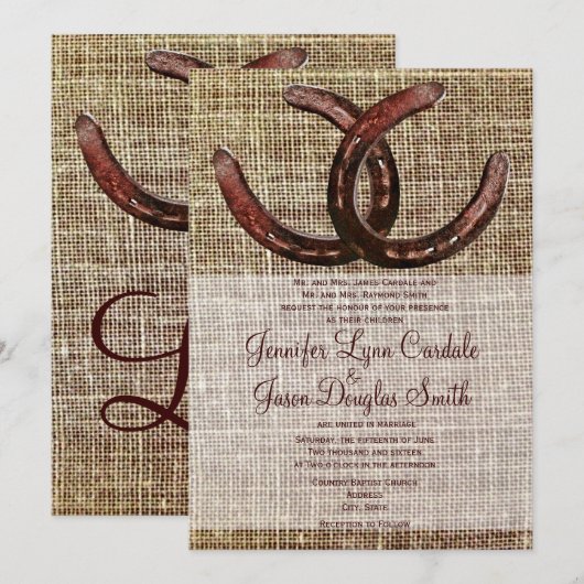 Rustige Hoefijzers Burlap Print Wedding-uitnodigin Kaart (Voorkant / Achterkant)