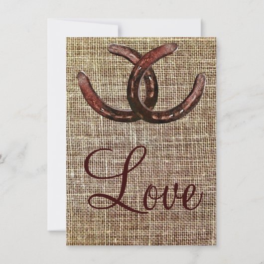 Rustige Hoefijzers Burlap Print Wedding-uitnodigin Kaart (Achterkant)