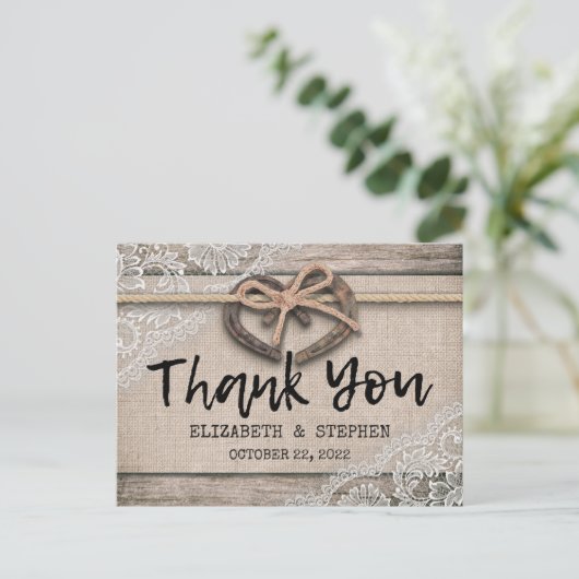 Rustige Hoefijzers Burlap Wedding Bedankt Briefkaart (Staand voorkant)