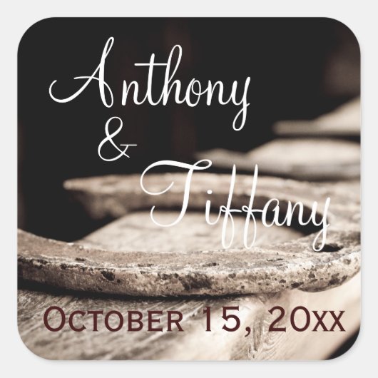 Rustige Hoefijzers Cowboy Wedding Favor Squ Vierkante Sticker (Voorkant)