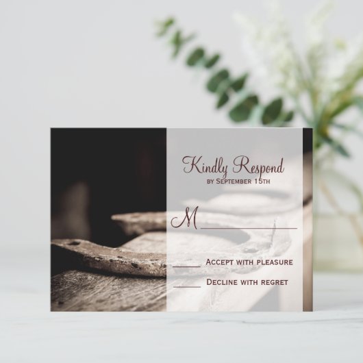 Rustige Hoefijzers Cowboy Wedding RSVP-kaart RSVP Kaartje (Staand voorkant)