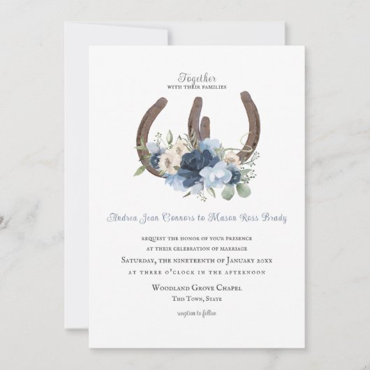 Rustige Hoefijzers en bloemen Dusty Blue Kaart (Voorkant)