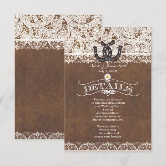 Rustige Hoefijzers en Lace Country DETAILS Kaart (Voorkant / Achterkant)