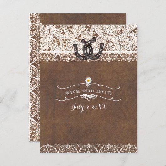 Rustige Hoefijzers & Lace LAND BEWAREN DE DATUM Aankondigingskaart (Voorkant / Achterkant)