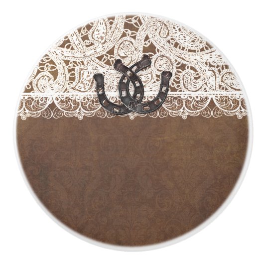 Rustige Hoefijzers & Lace Land Western Elegant Keramische Knop (Voorkant)