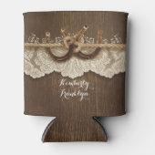 Rustige Hoefijzers Lace Wood Brown Wedding Blikjeskoeler (Voorkant)