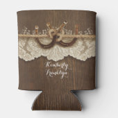 Rustige Hoefijzers Lace Wood Brown Wedding Blikjeskoeler (Achterkant)