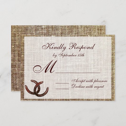 Rustige Hoefijzers Landbruiloft RSVP-kaarten RSVP Kaartje (Voorkant / Achterkant)