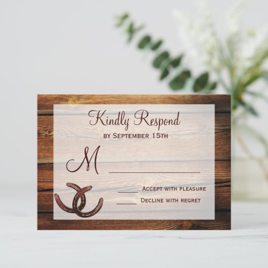 Rustige Hoefijzers Landbruiloft RSVP-kaarten RSVP Kaartje (Staand voorkant)