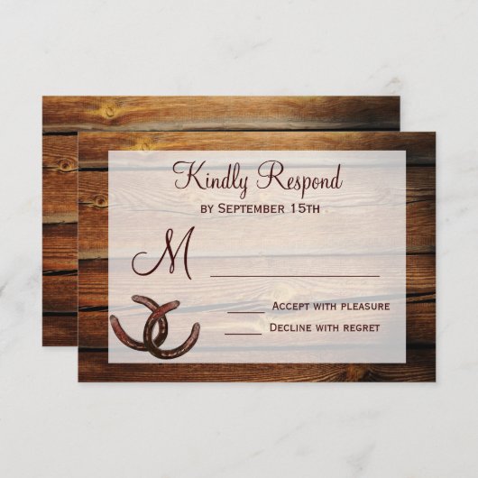 Rustige Hoefijzers Landbruiloft RSVP-kaarten RSVP Kaartje (Voorkant / Achterkant)