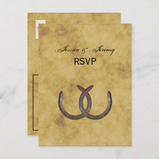Rustige Hoefijzers met BG RSVP Uitnodiging Briefkaart (Voorkant / Achterkant)