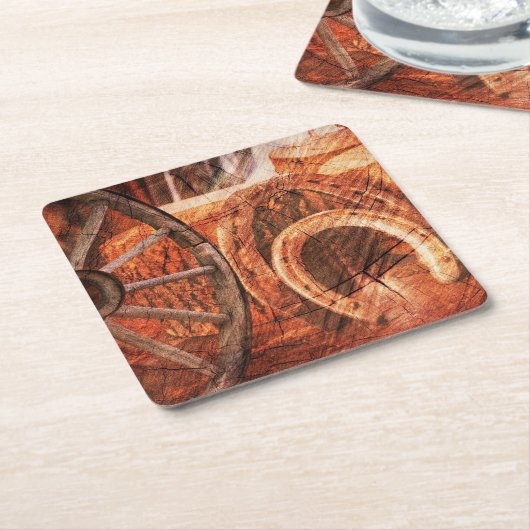 Rustige Hoefijzers op wielwielen Westerne stijl Kartonnen Onderzetters (Schuin)