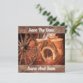 Rustige Hoefijzers op wielwielen Westerne stijl Save The Date (Staand voorkant)