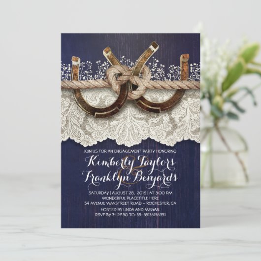 Rustige Hoefijzers — Paar Engagement Party Kaart (Staand voorkant)