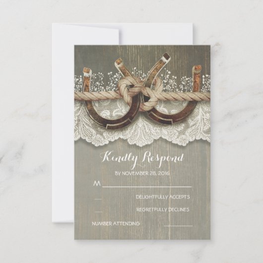 Rustige Hoefijzers van het land Hout Wace Wedding  RSVP Kaartje (Voorkant)