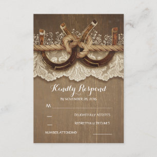 Rustige Hoefijzers van het land Hout Wace Wedding  RSVP Kaartje