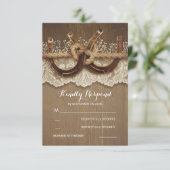 Rustige Hoefijzers van het land Hout Wace Wedding  RSVP Kaartje (Staand voorkant)