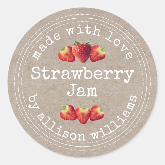 Rustige Homemade aardbei Jam Kraft Paper Classic Ronde Sticker (Voorkant)