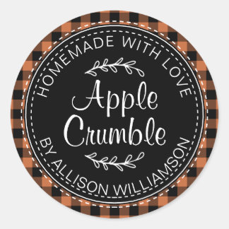 Rustige Homemade Apple Crumble Burnt Oranje Check Ronde Sticker