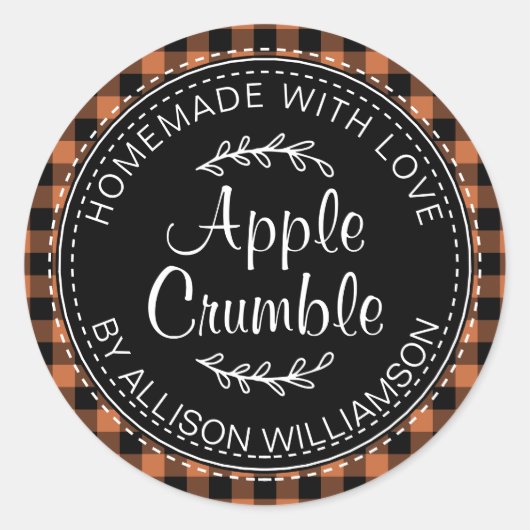 Rustige Homemade Apple Crumble Burnt Oranje Check Ronde Sticker (Voorkant)
