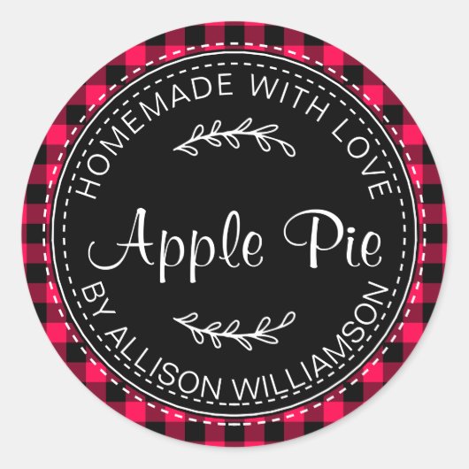 Rustige Homemade Apple Pie Bright Pink Black Pset Ronde Sticker (Voorkant)