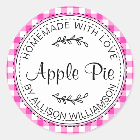 Rustige Homemade Apple Pie Neon Roze check Ronde Sticker (Voorkant)