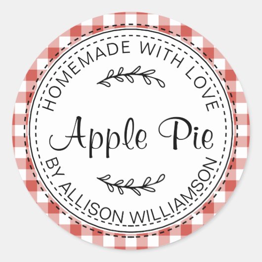 Rustige Homemade Apple Pie Red Check Ronde Sticker (Voorkant)